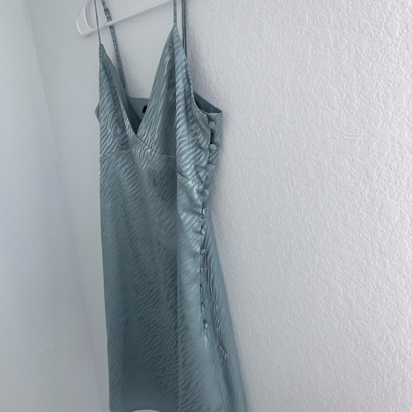 Teal Satin Mini Slip Dress - Picture 4 of 9